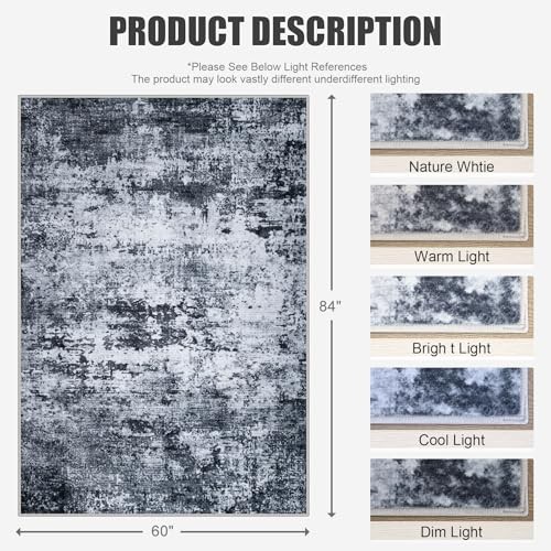5×7 Area Rug Living Room Rug: Washable Modern Abstract Soft Thin Rug Indoor