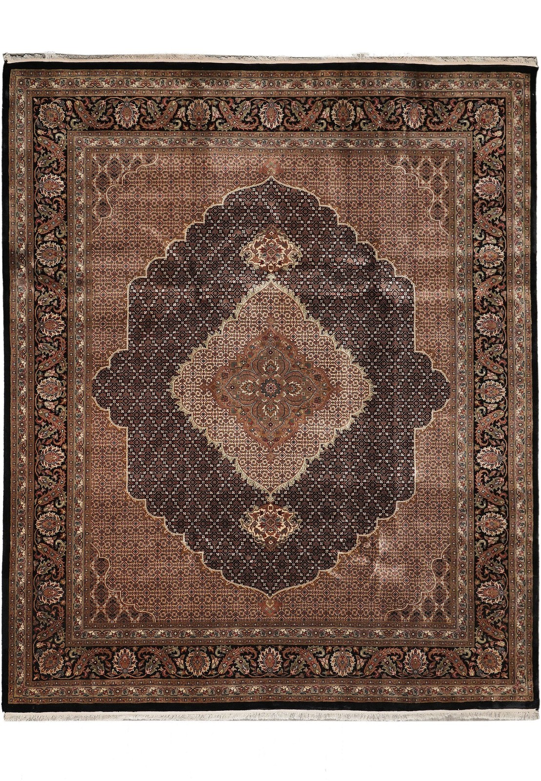 8.3 x 9.8 beautiful Quality Wool and Silk Area Rug Tabriiz Mahii Black #F-4479