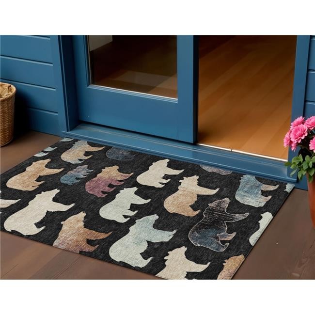 3×5 ft. Black Ivory & Brown Animal Print Washable Transitional Indoor & Outdo…