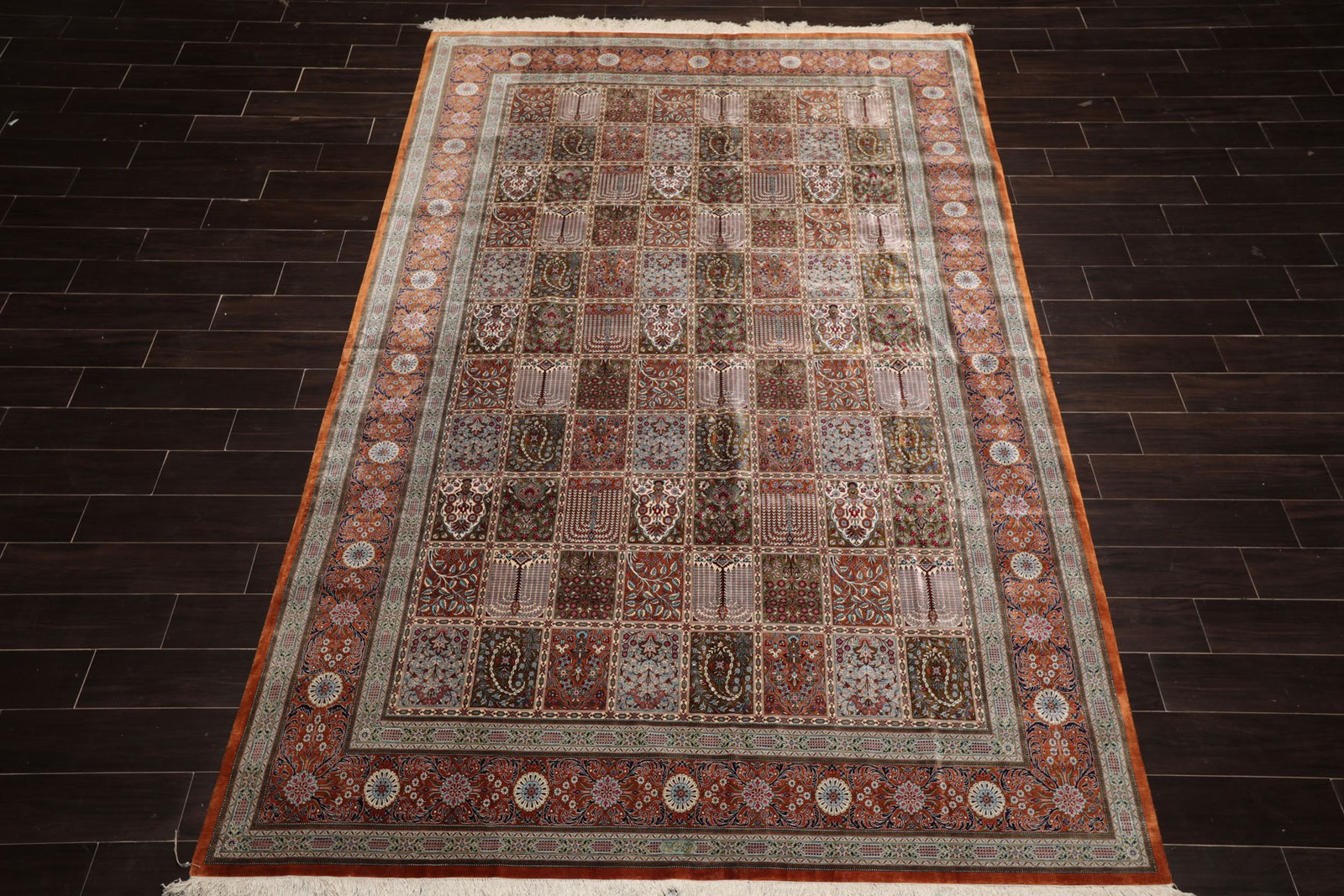 7×10 Hand Knotted Caramel Quum All Silk Traditional 600 KPSI Rug