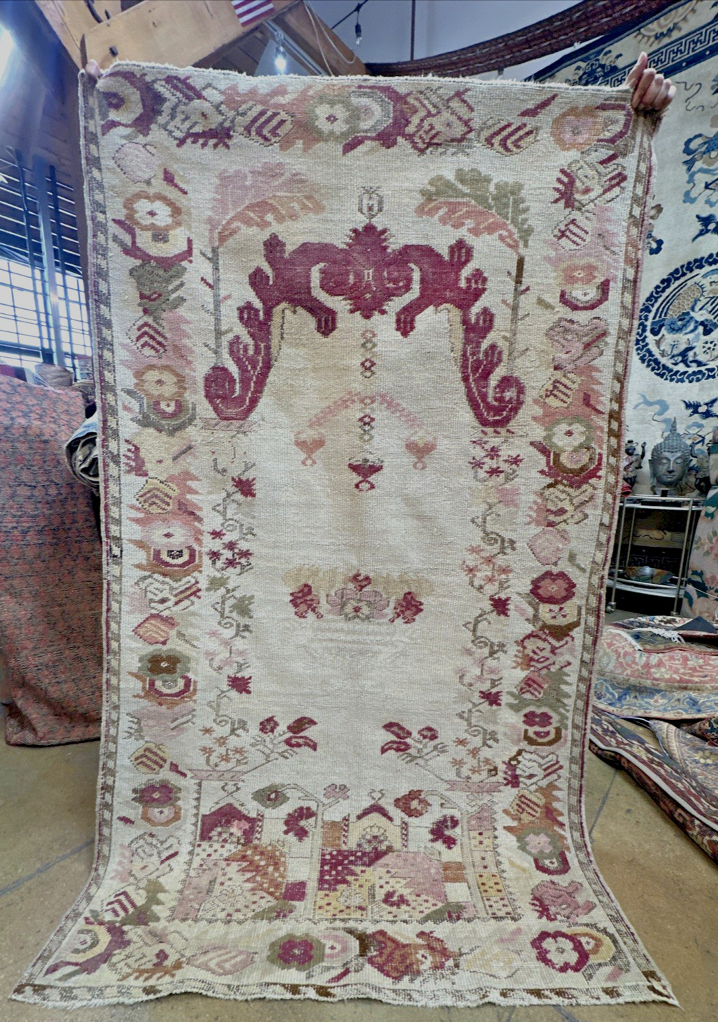 Auth: 19th C Ghiordes Turkish Rug RARE Ottoman Collectors Pc 4×6 NR