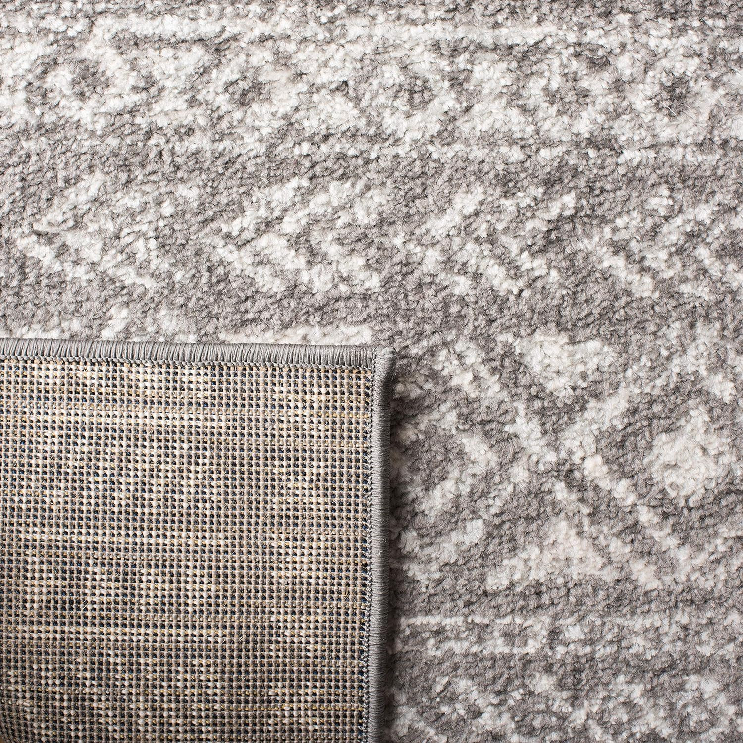 Area Rug 9X12 – Tulum Collection – Large – Dark Grey & Ivory, Moroccan Boho Dist