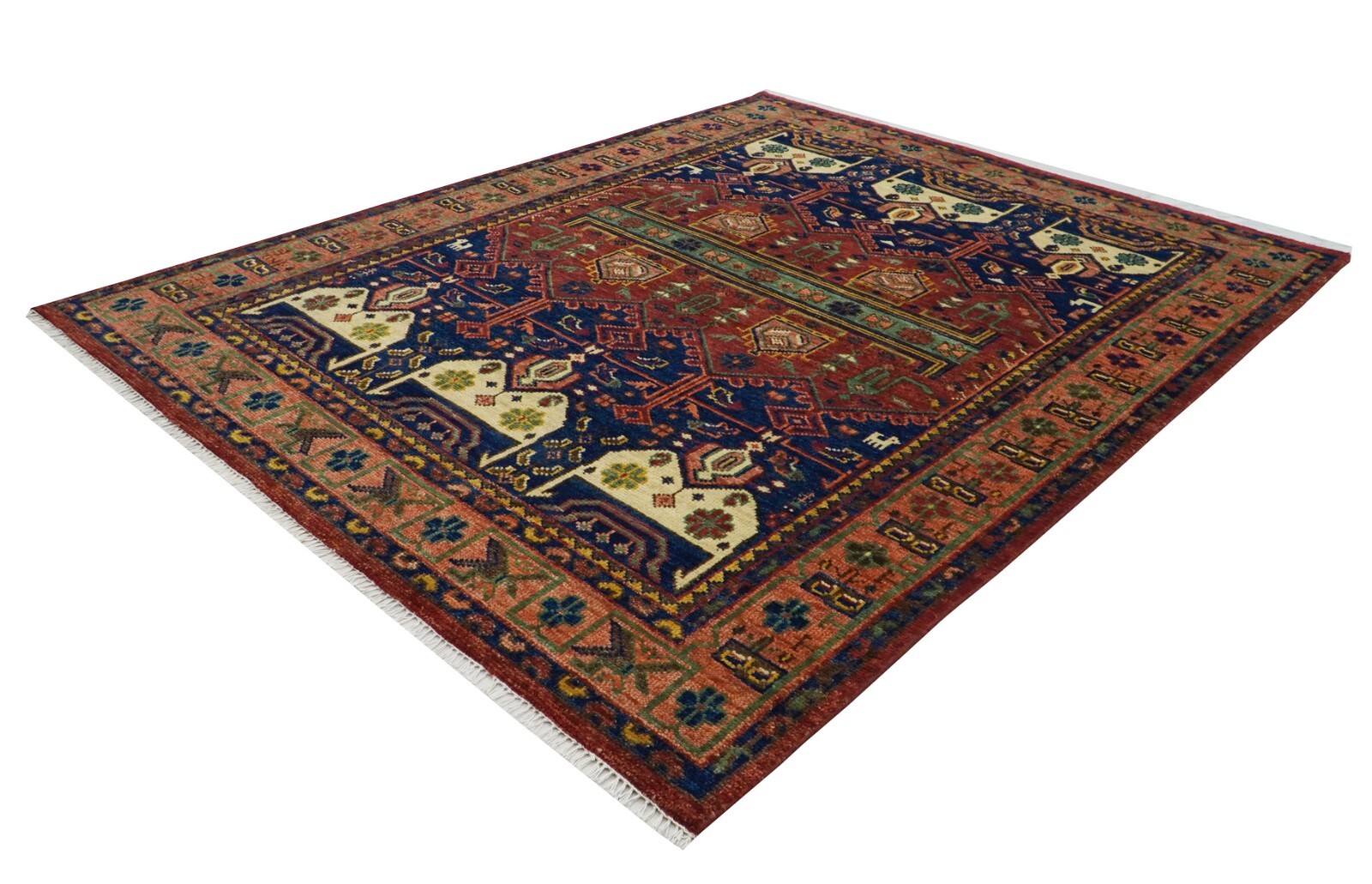 Multi-Size Handmade Antique Red Navy-Blue Tribal Area Rug | Customizable Carpet