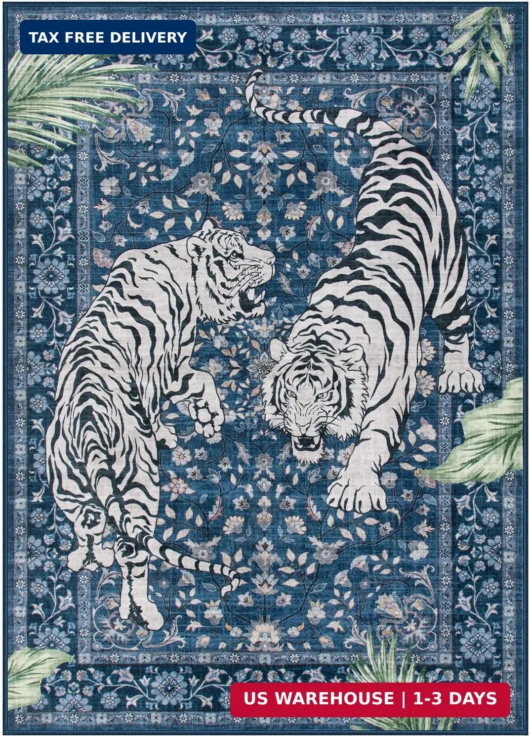 Moynesa Tiger Washable Area Rugs for Living Room, 5×7 Vintage Soft Rug for Bedro