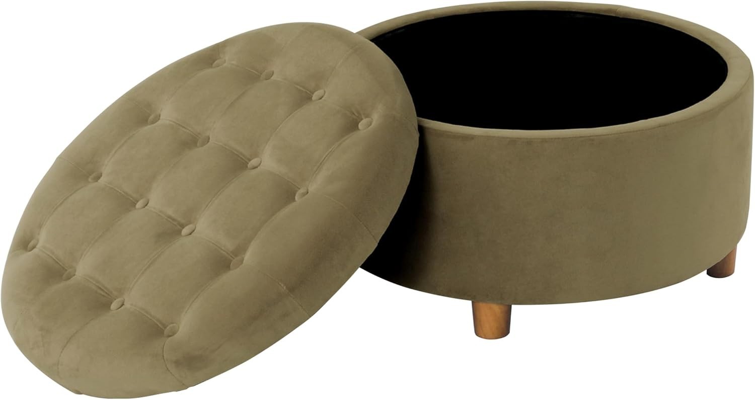 Home Decor | Button Tufted Velvet Round Storage Ottoman | Ottoman with Storage