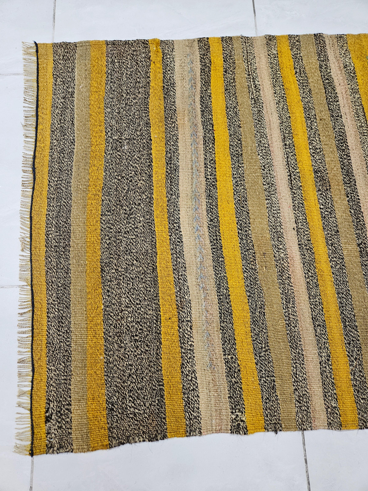 Striped Yellow Kilim Rug, Small Vintage Handmade Rug (2.6 x 4.8 ft)