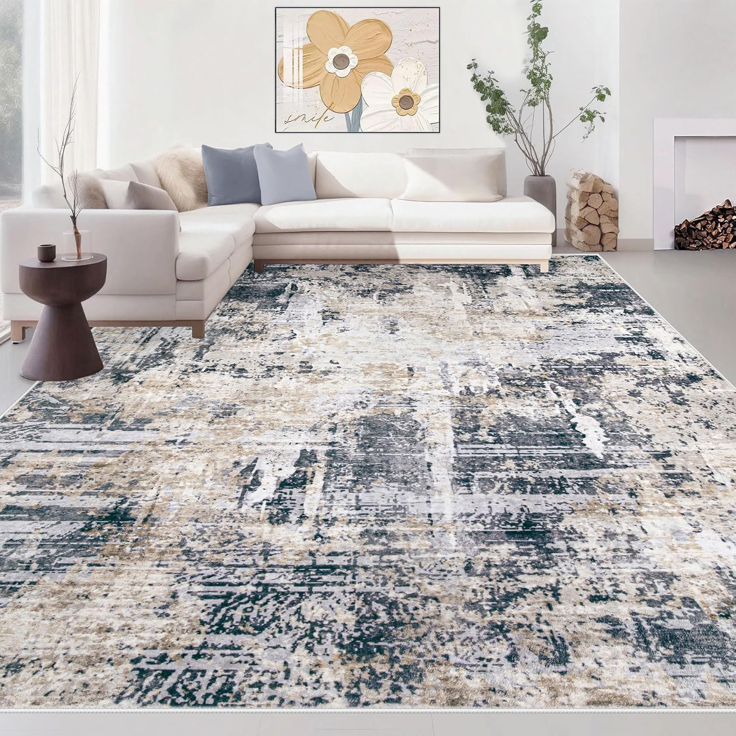 Area Rugs 6X9 Living Room: Washable Rug Modern Abstract Large Rug Soft Non Slip