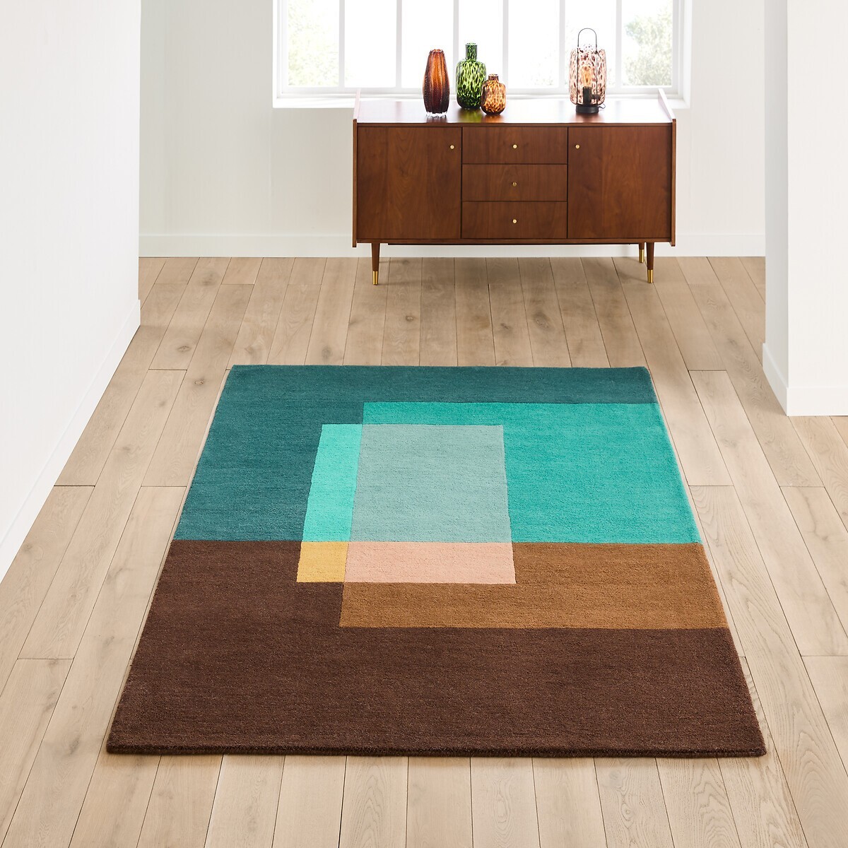 CB2 Style Intersecting Rectangles Tufted Plush Rug 8×10 Graphic Accent Bedroom