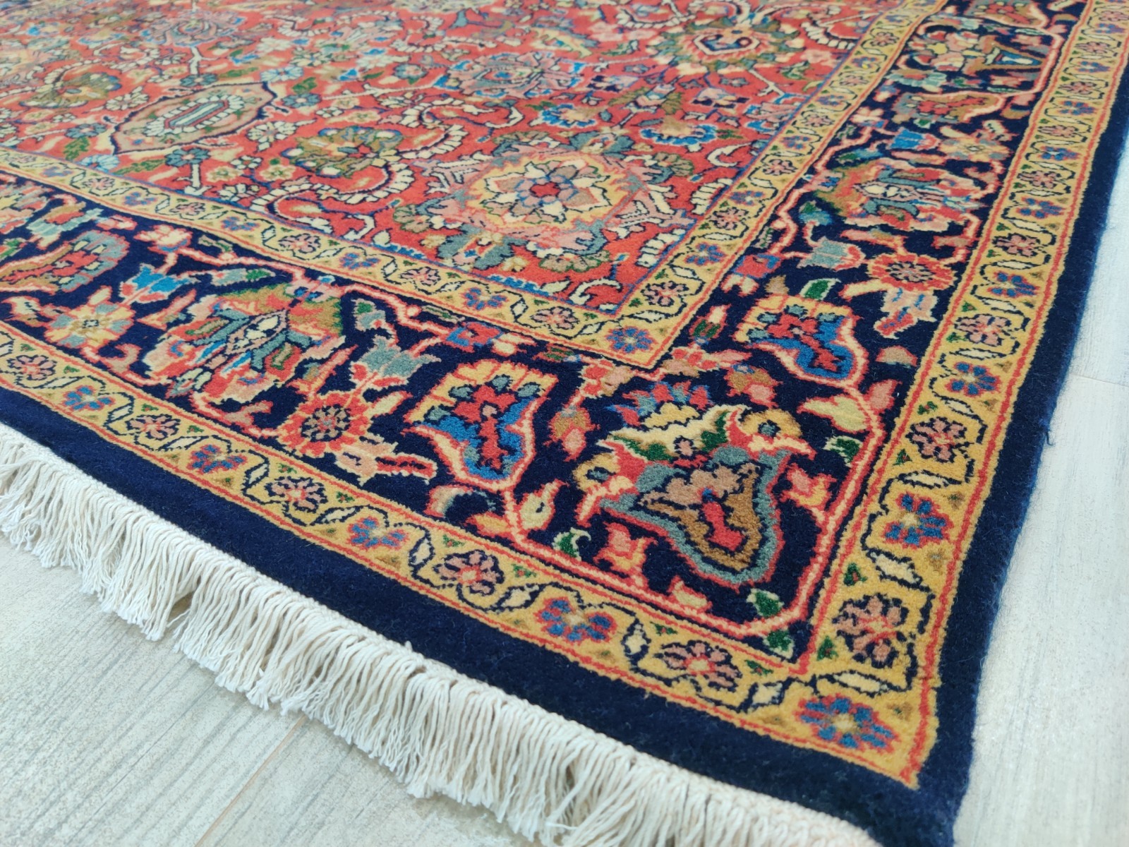 Vintage Hand Knotted Rug 4 x 6 Oriental Bijar 100% Wool Handmade Rust/Blue