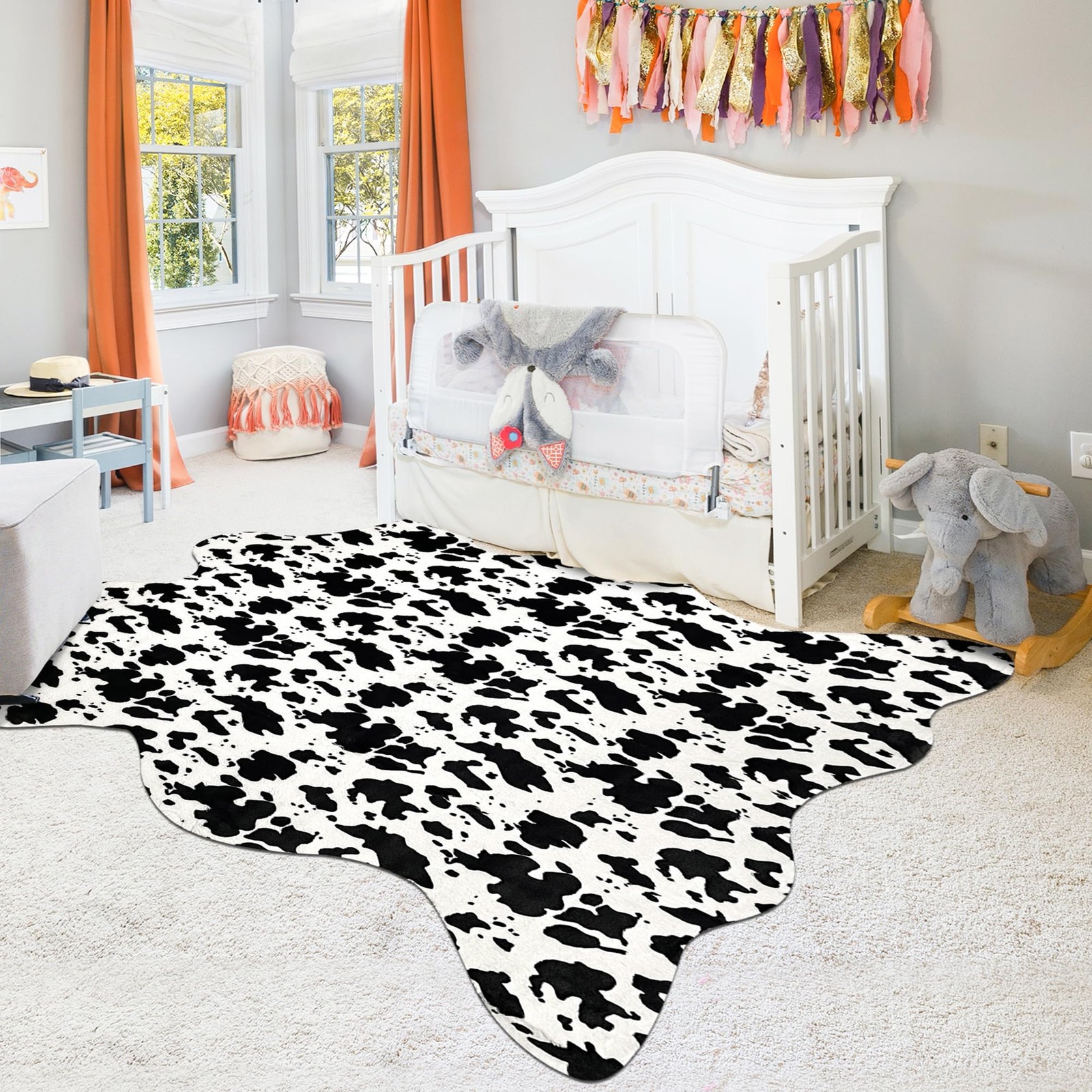 Cow Print Rug Large Cowhide Area Faux Animal Print Carpet 4.6×5.2 Ft Mat