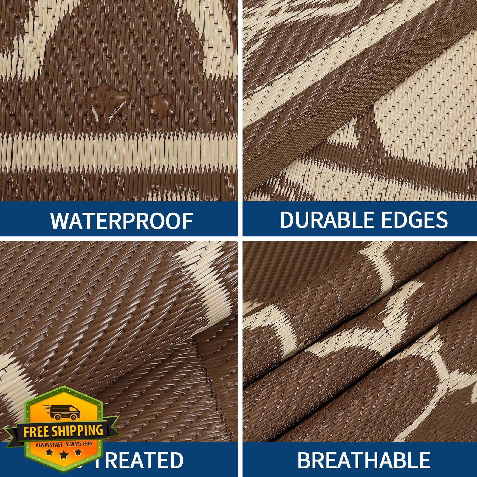 LUXLOOM Rug 9’x18′ Brown Beige Plastic Straw