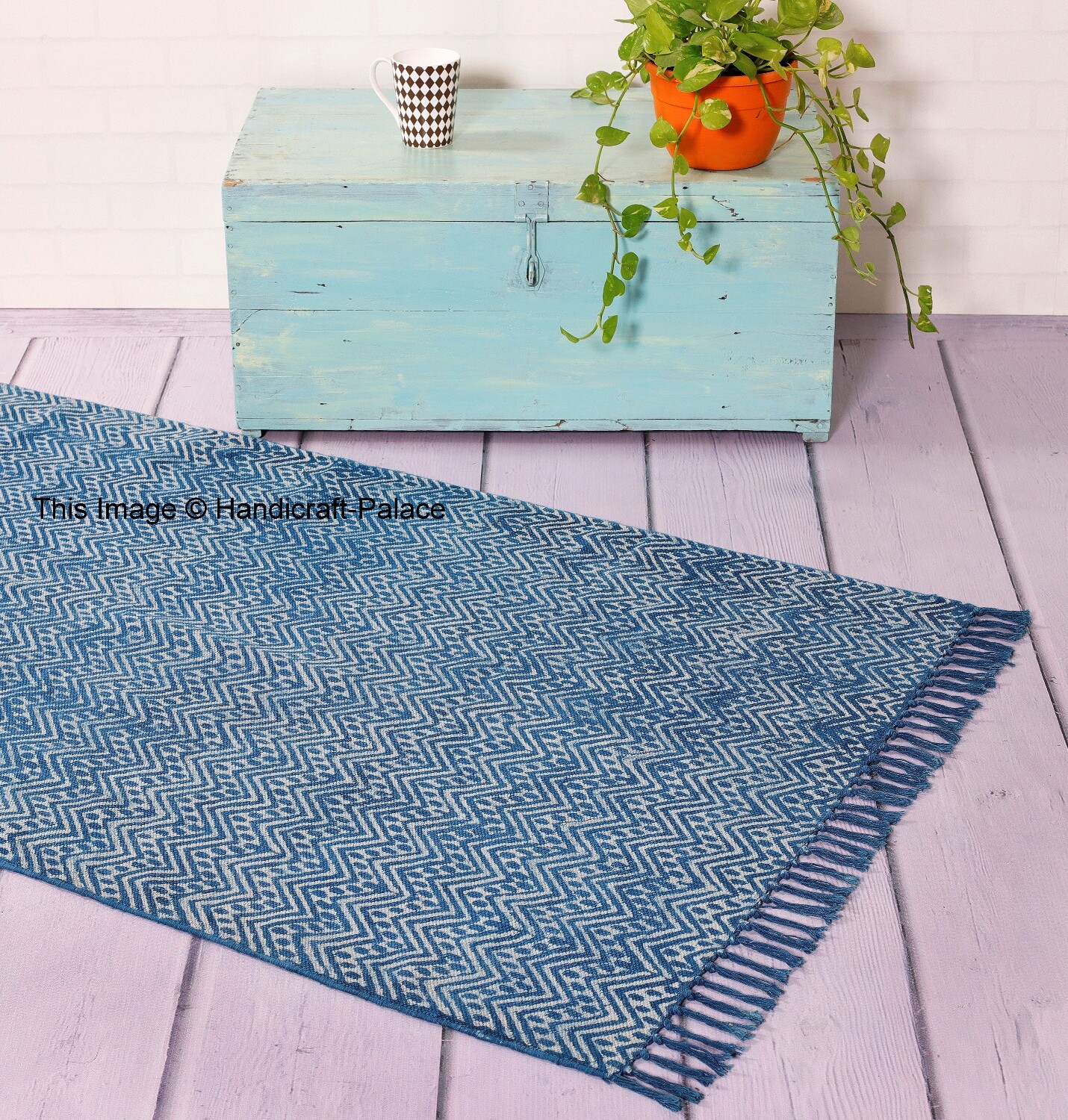Rag Rug Hand Block Print Rug Indian Rug Area Dhurrie Cotton Rug Art 90*150 CM
