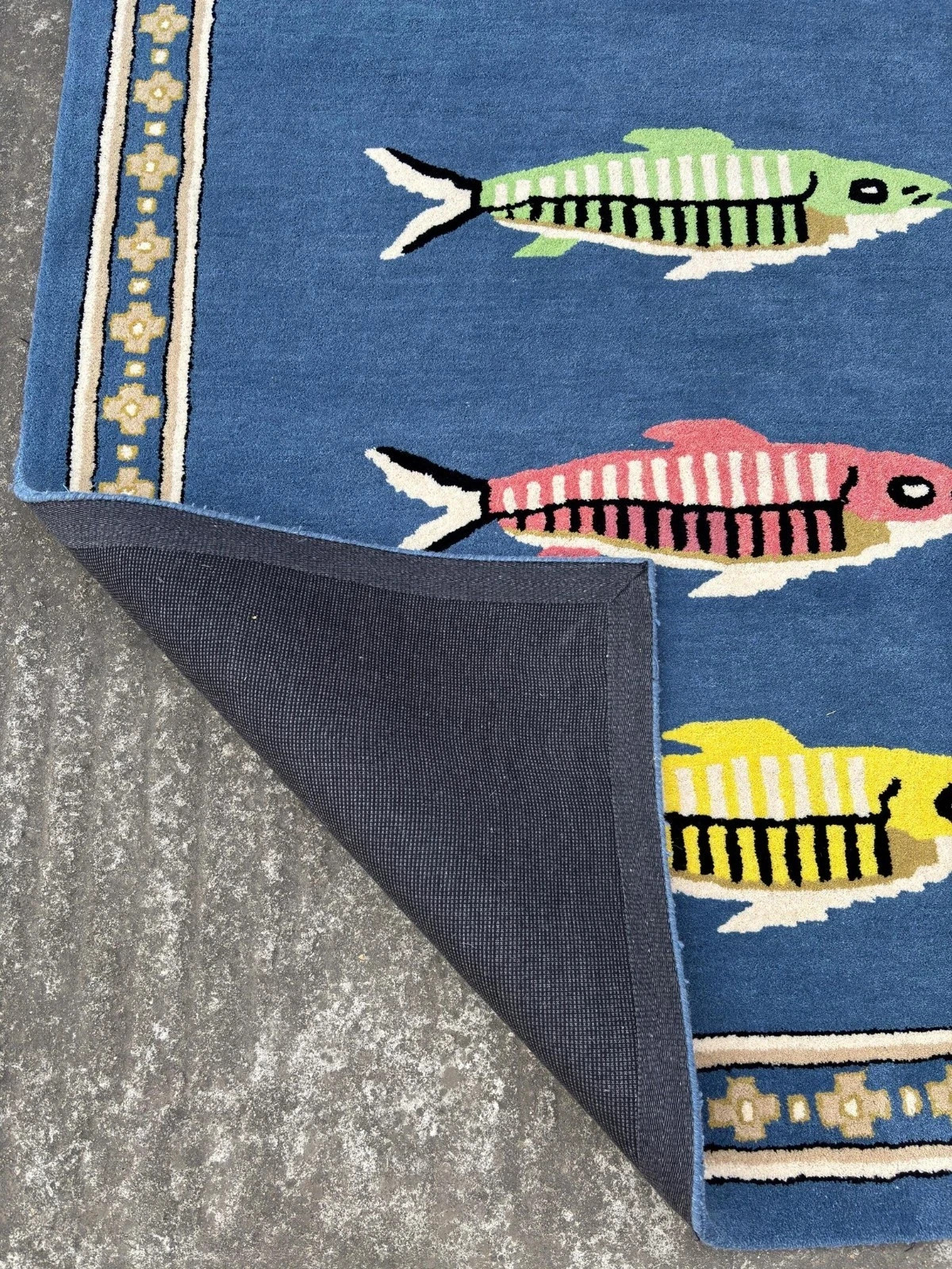 Multicolor Hand Tufted Wool Koi Fish Rug, Blue Colorful Area Rug Coastal rug