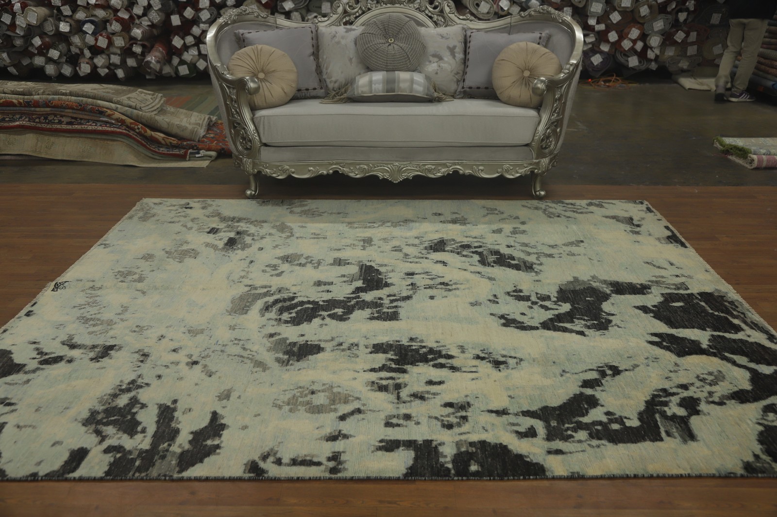 Contemporary Vegetable Dye Abstract Living Room Area Rug Handmade Carpet 8×9