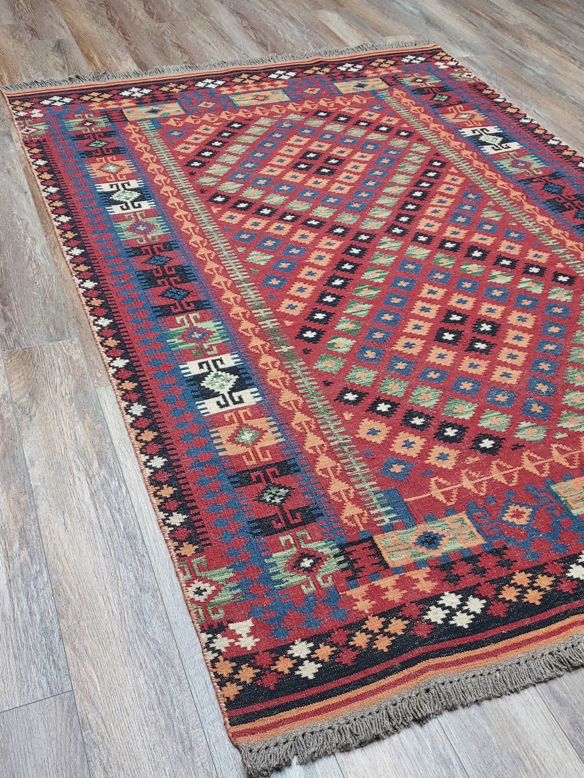 Turkish Vintage Rug,Anatolian HandMade Tribal GeometricKilim Rug, 6×8.9 ft