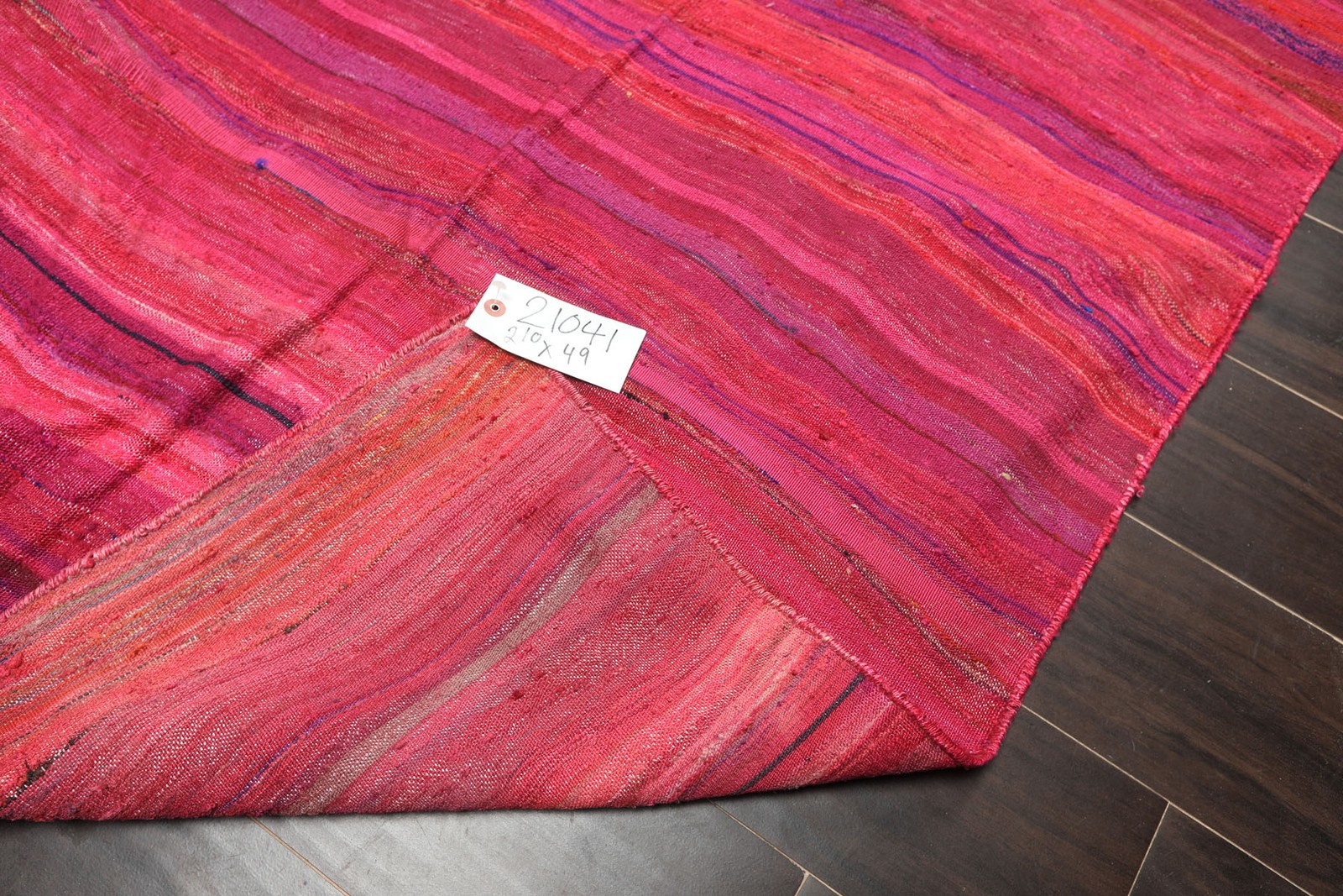 2’10”x4’9” Vintage Hand Woven 100% Silk Magenta, Purple Flatweave Kilim Rug