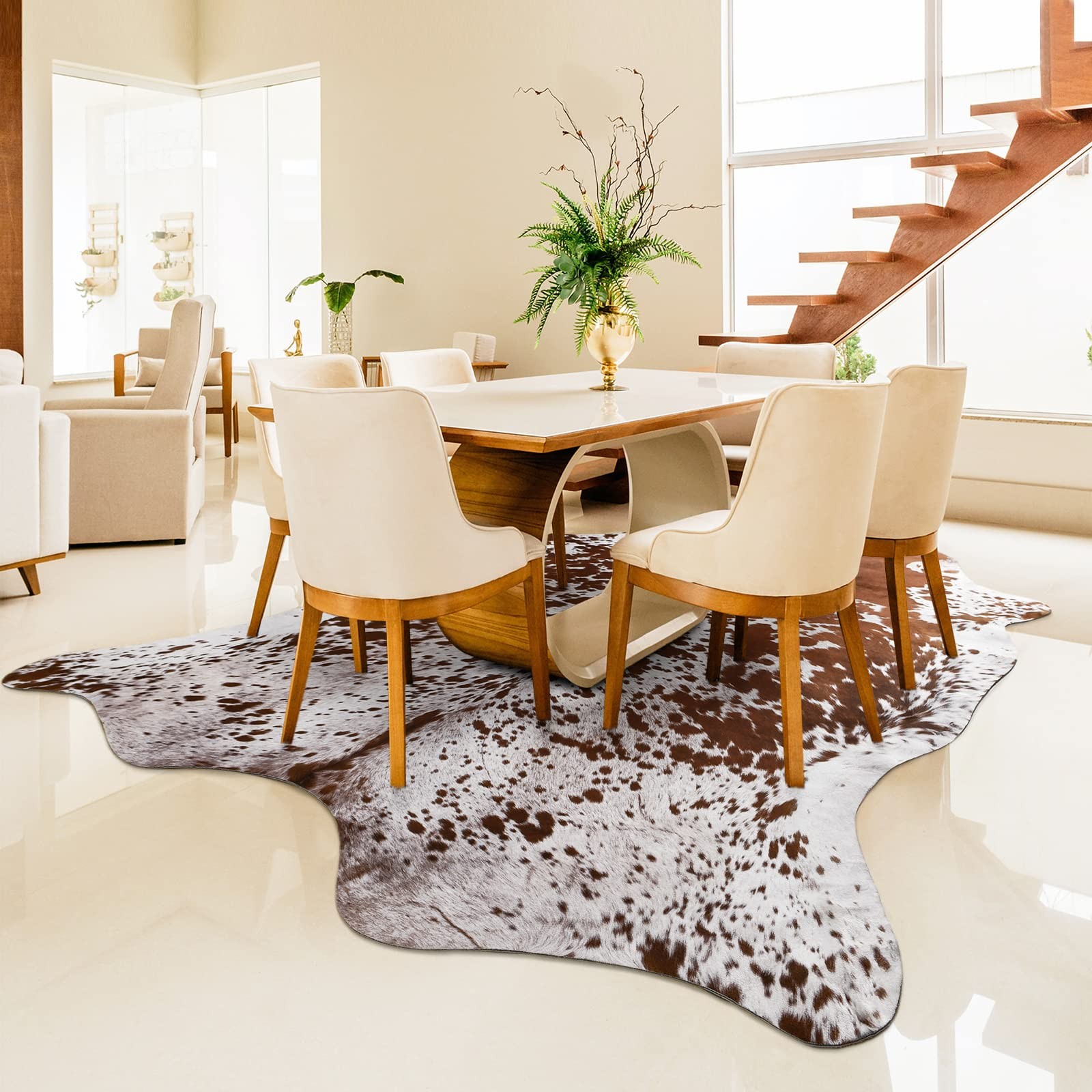 Faux Cowhide Large Cow Print Rug – 4.7 x 5.2 Feet, Thickened Elastic for Bedr…