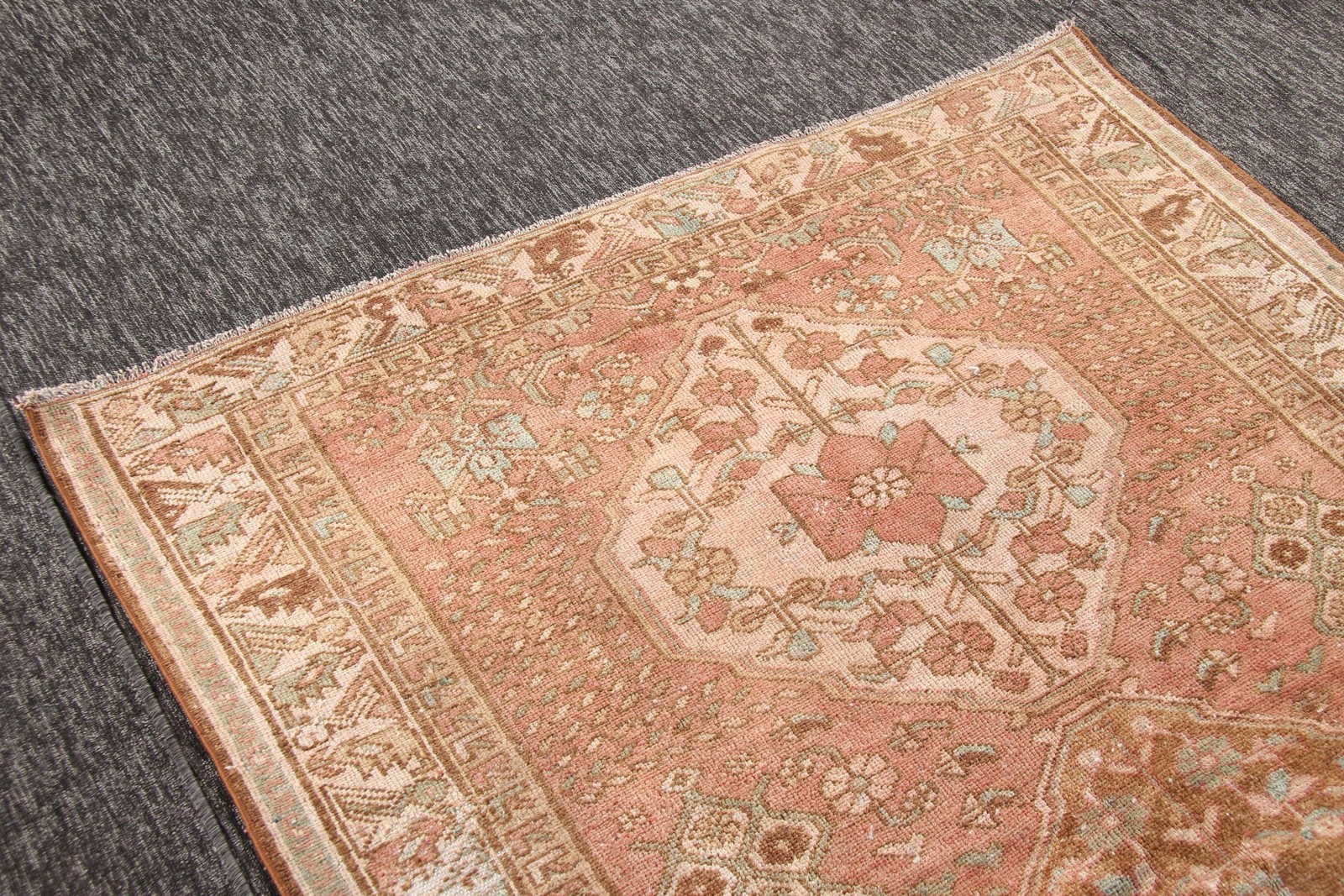 Turkish Area Rug 4,2×6,46 ft, Brown Striped Vintage Wool Rug