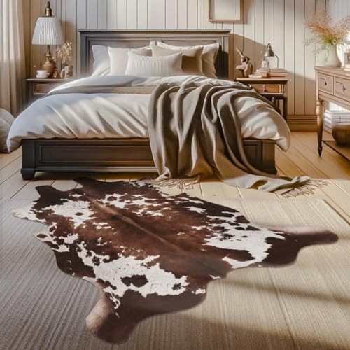 Faux Cowhide Cow Print Rug: 4.6 x 5.2 Feet Cow Hide Animal Print Area Carpet