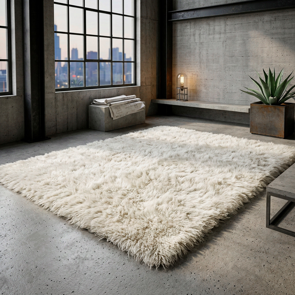 GREEK FLOKATI RUGS | SUPER THICK 3.5″ SHAG PILE | OFF WHITE SHAGGY WOOL AREA RUG