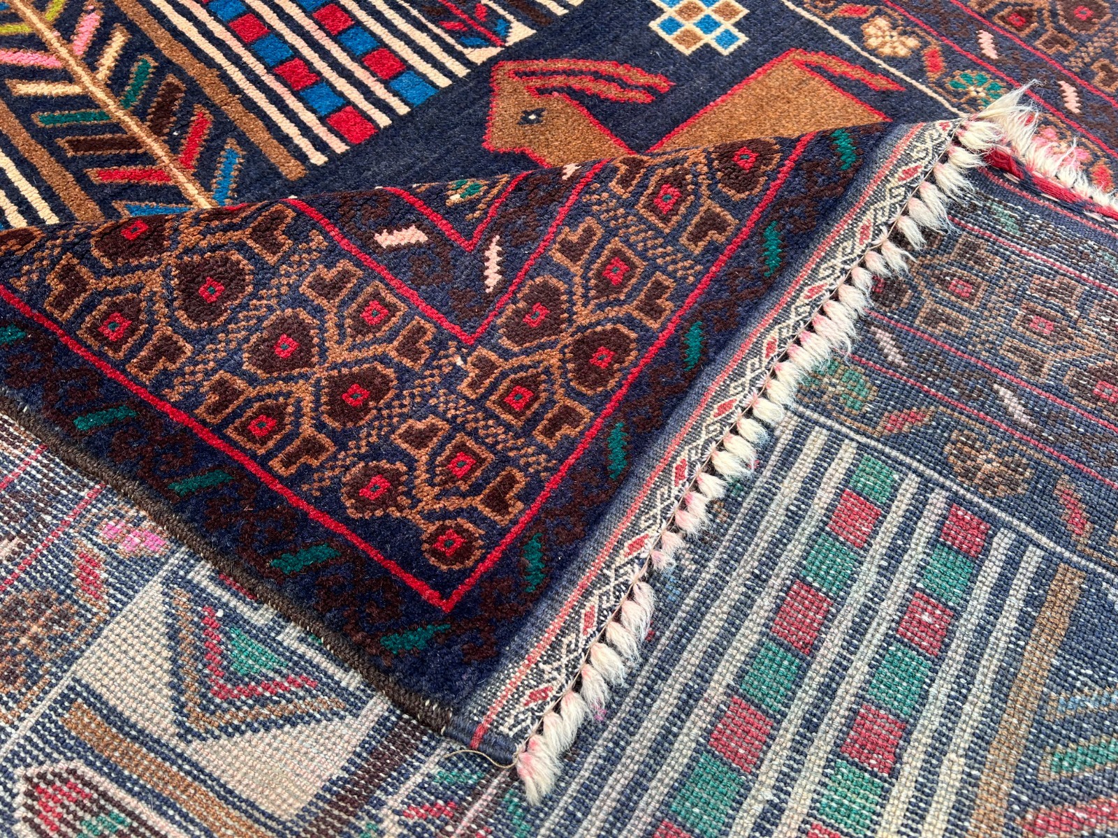 3×6 Rare Baluchi Pictorial Rug Afghan Wool Carpet Animal Village Folk Art Decor