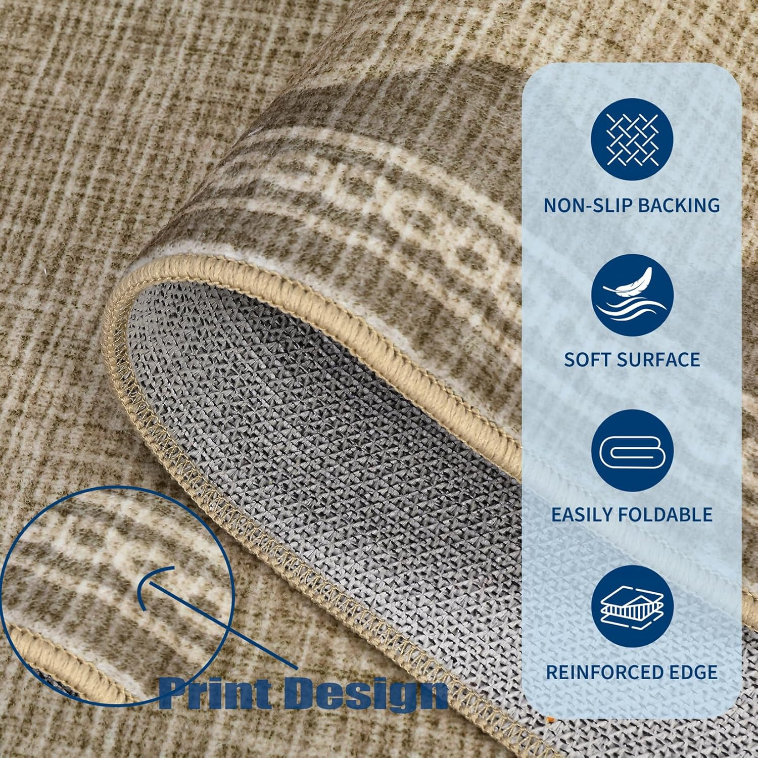 4 Ft Round Scalloped Jute Rug Washable Non-Slip Soft Modern Circle Carpet Tan