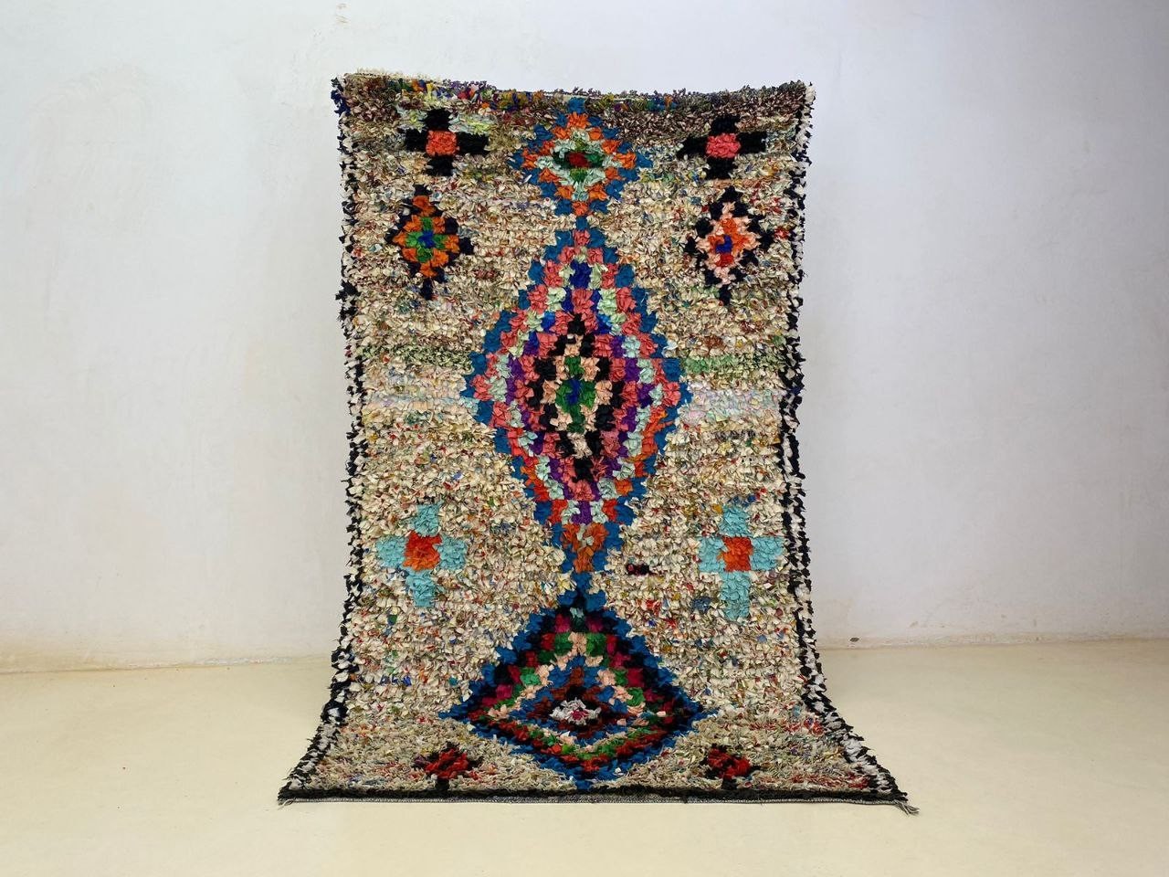 Moroccan Rug Handmade Boucherouite 4’6×8’1 ft Vintage Berber Abstract Tribal Rug