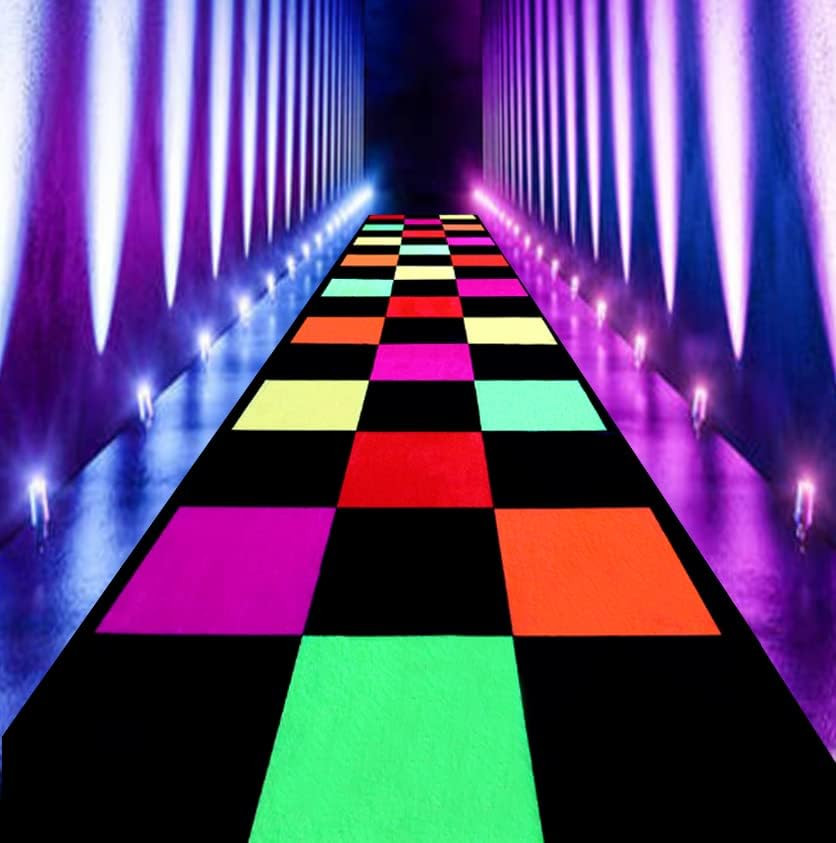 Neon Runner Rug for Party, Colorful Grid Light up Dance Floor Mat, Glow