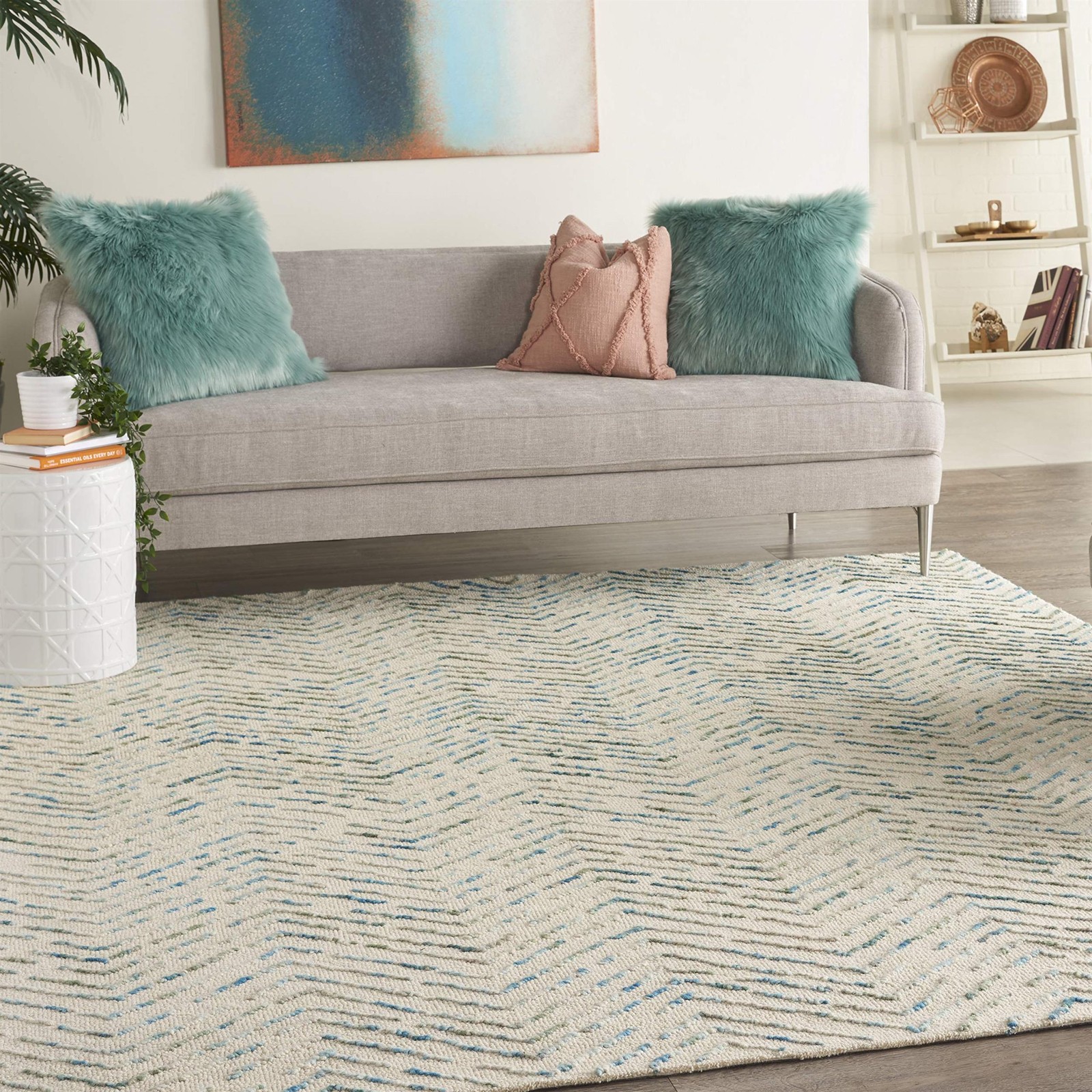 Pemberly Row 99×138″ Rectangle Contemporary Wool Area Rug in Navy/Ivory
