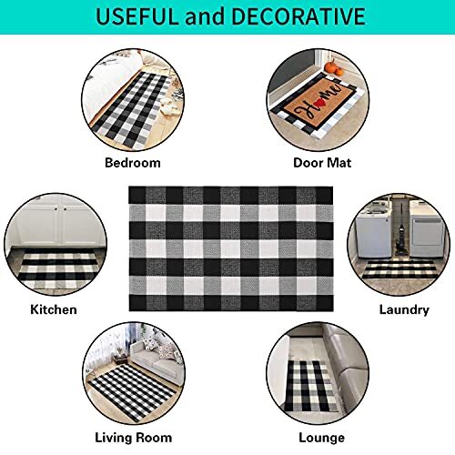 Cotton Buffalo Plaid Rug 27.5 x 43 Inches 43″L x 27.5″W Black White Plaid