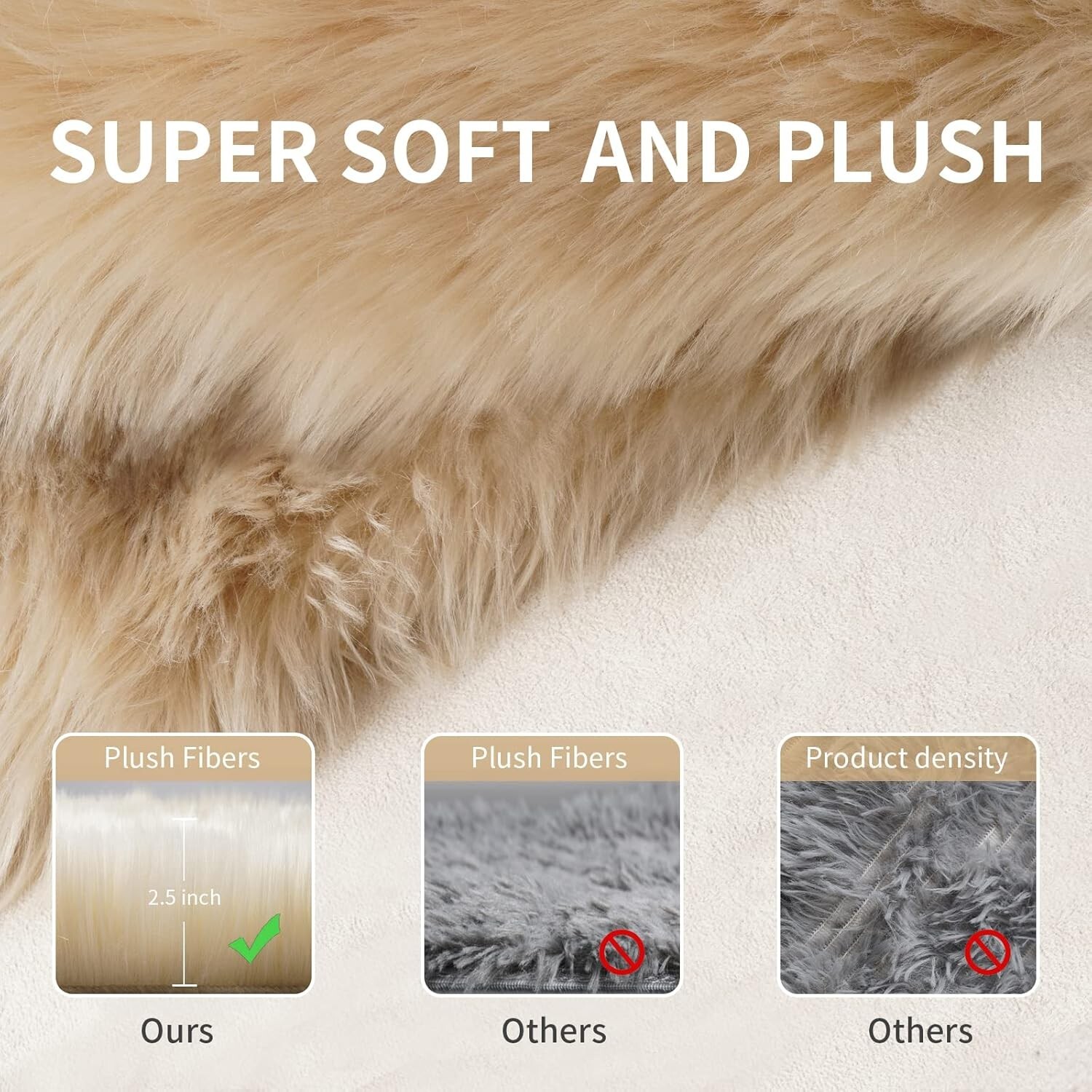2X4 Ft Soft Faux Fur Area Rug Beige Fluffy Rug Plush Chair Cover for Room Decor