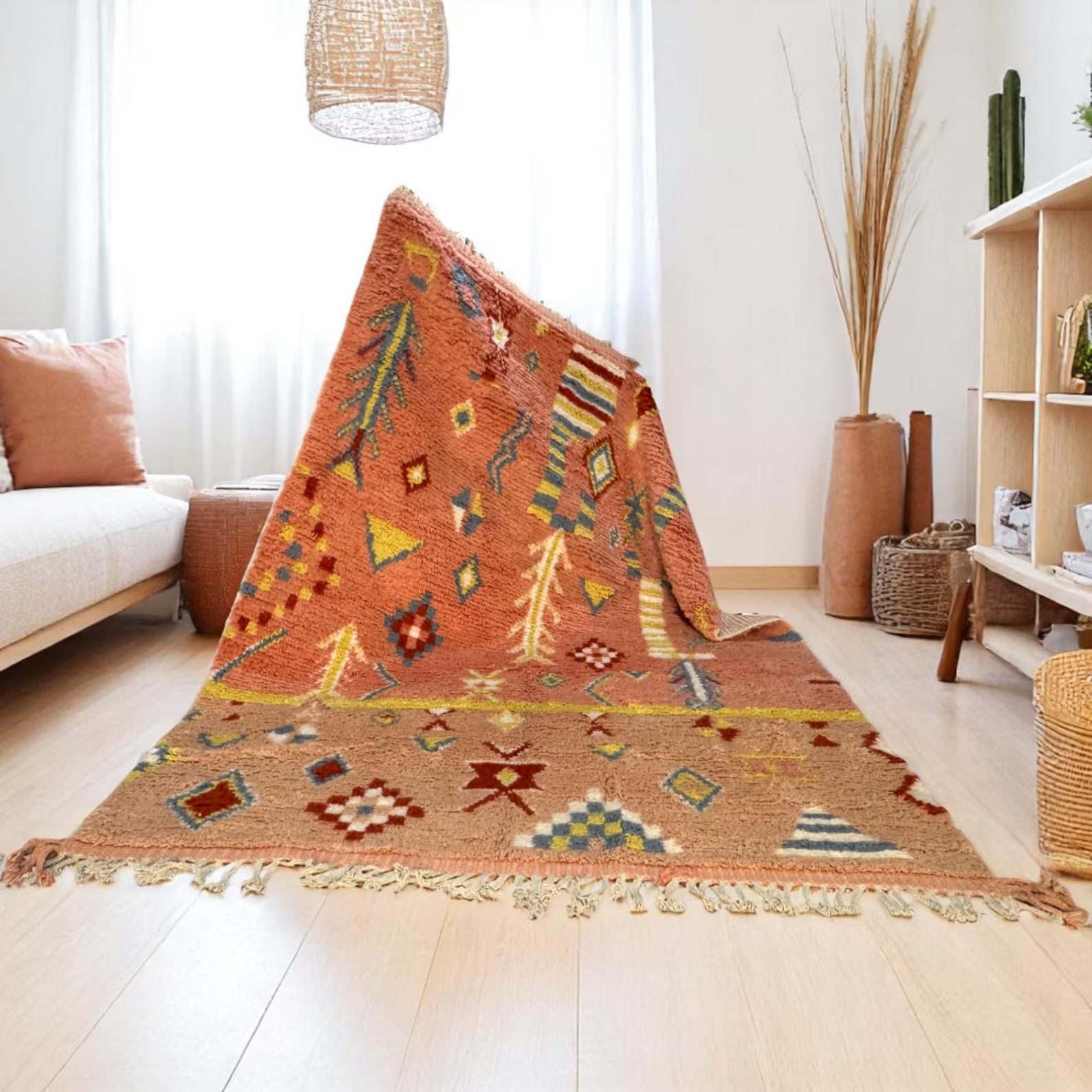 Boho Moroccan Kilim Rug Terracotta Tribal Area Carpet Handwoven Berber Rug