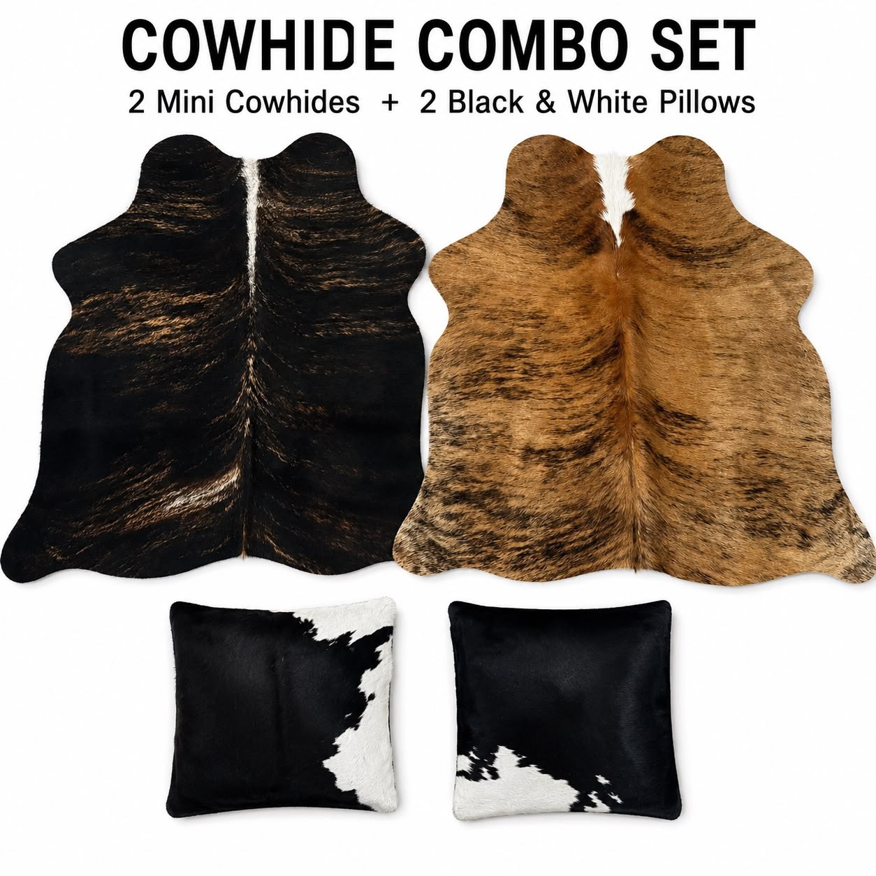 Genuine Natural Cowhide • Rustic & Modern Home Décor • Unique One-of-a-Kind Set