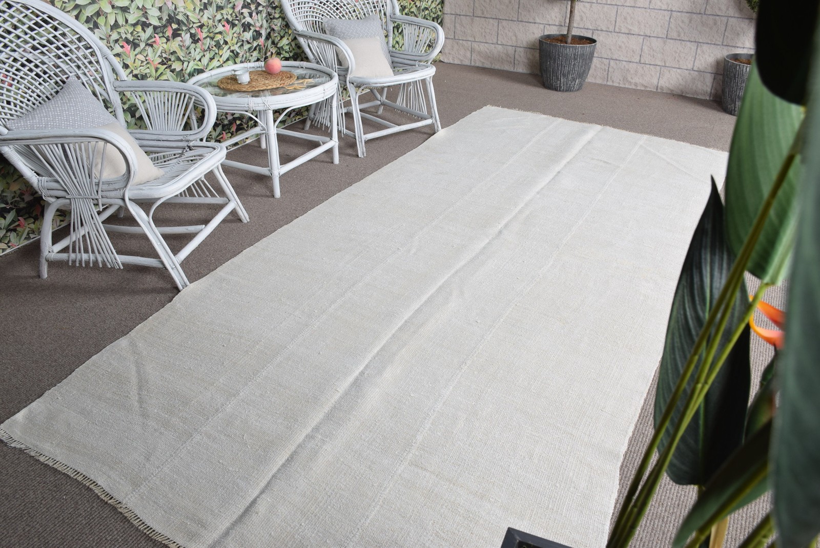 4,9×11 ft Vintage Large Rug, Turkish White Animal Print Rug