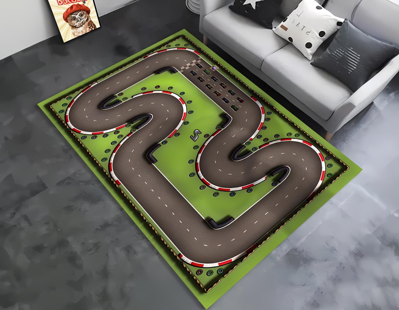Racing Car Rug, Race Track Rug, Speedway Rug, Kids Room Decor, Custom Rug, Popul