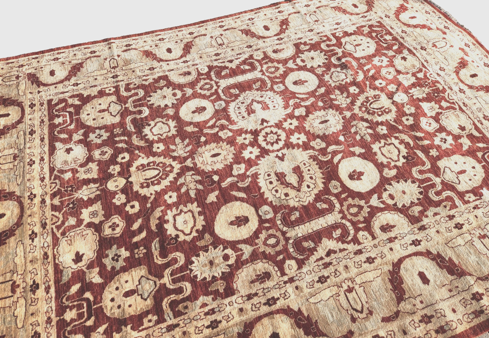 ANTIQUITY HAND-KNOTTED TURKISH OUSHAK TRIBAL-ZIGLAR WOOL MUTED RUG 9′ X 12′