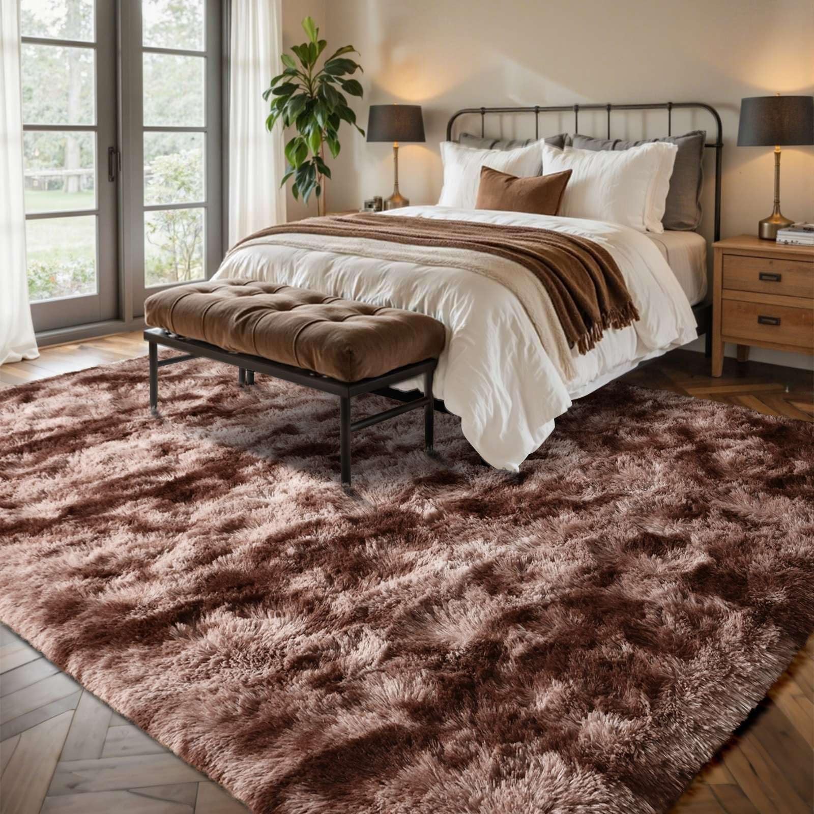 LòUtiroot Home 8X10 Area Rugs For Living Room Brown Fluffy Fur Bedroom