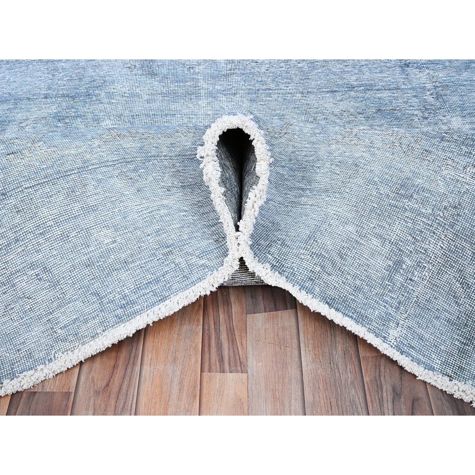 9’x11’8″ Blue Hand Knotted Overdyed Vintage Zoroastrian Tebraz Wool Rug R85539