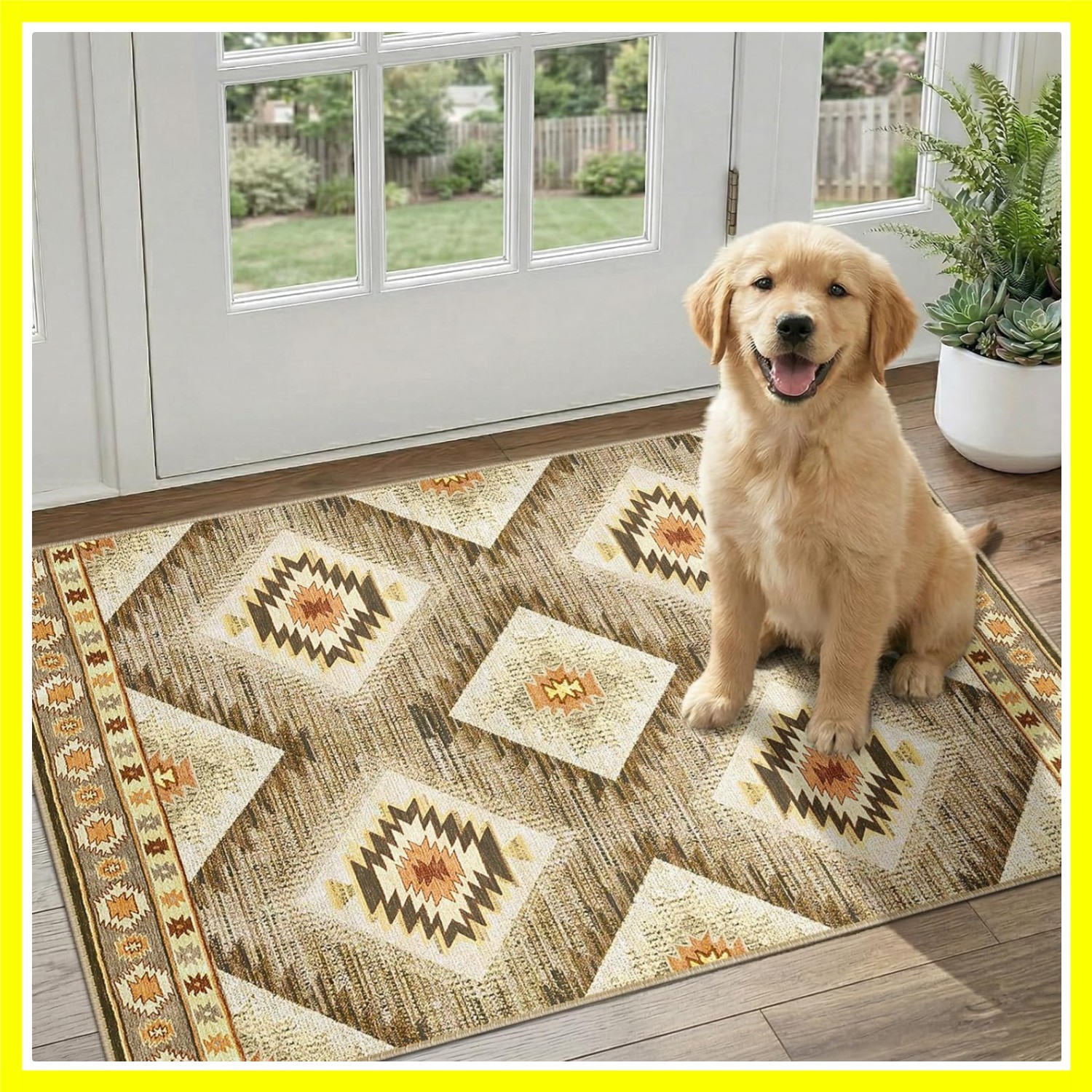 Area Rug 2×3 Rug Machine Washable Non-Slip Low Pile Print Pattern Western Rug…
