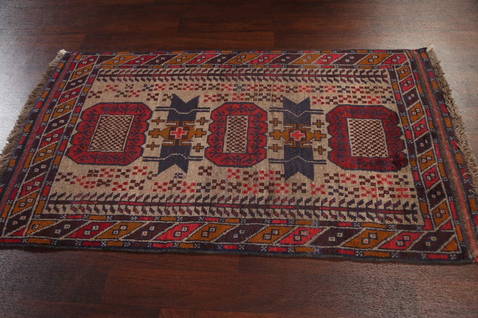 Geometric Tribal Style Balouch Afghan Hand-Knotted Accent Rug 3×6 ft