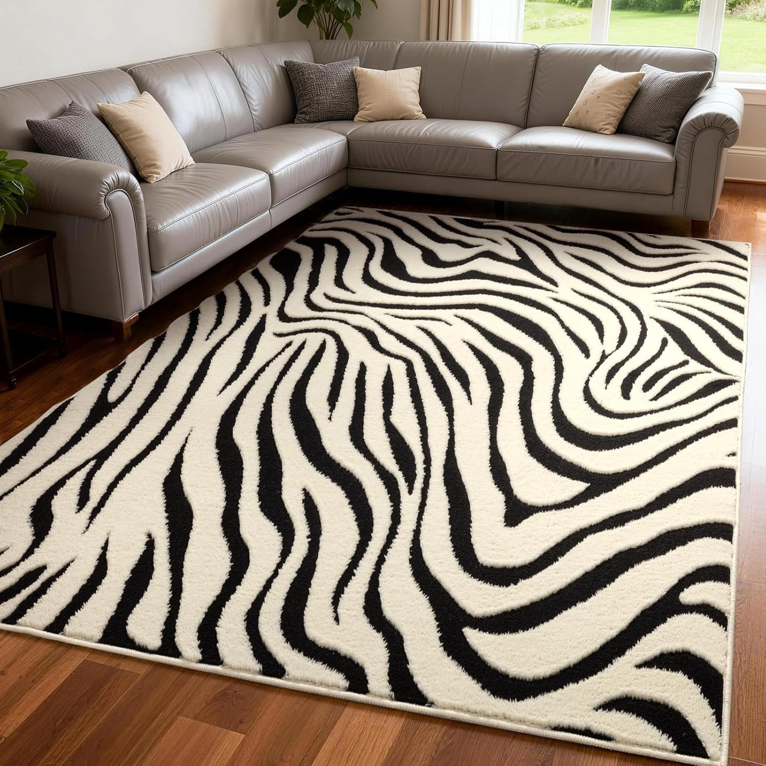 YIHOUSE 5×7 Ft Area Rugs for Living Room: Modern Washable Rug – Abstract Black a