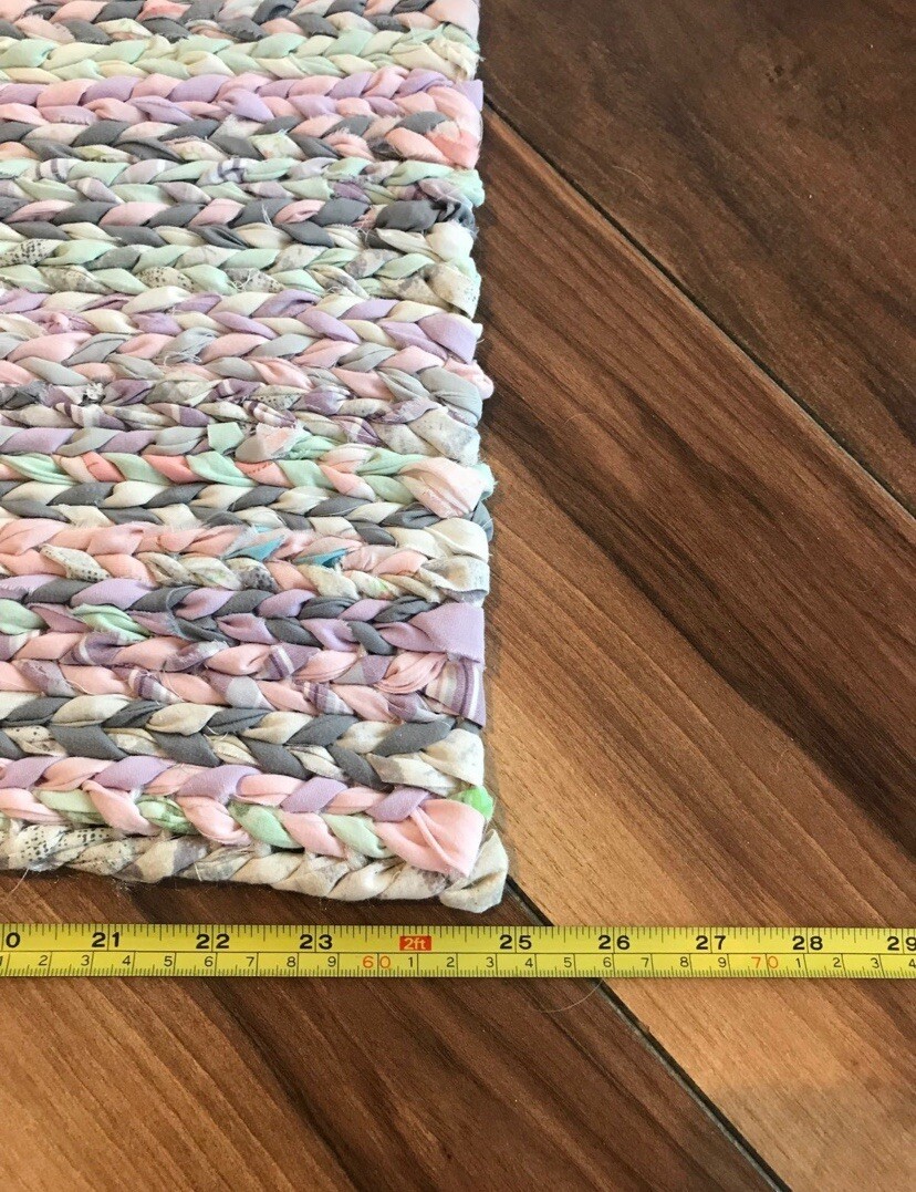 Homemade twined rag rug recycled material 42” x 25”