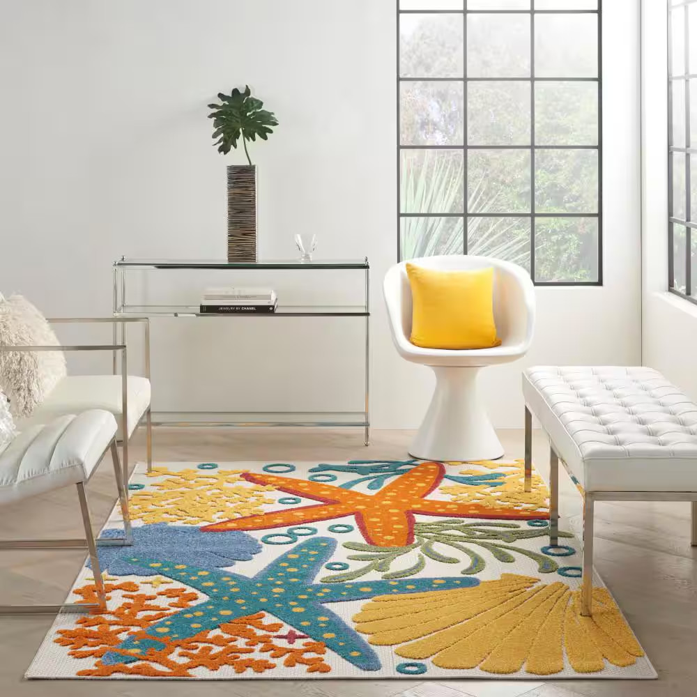 Aloha Multicolor 4 Ft. X 6 Ft. Floral Modern Indoor/Outdoor Patio Area Rug