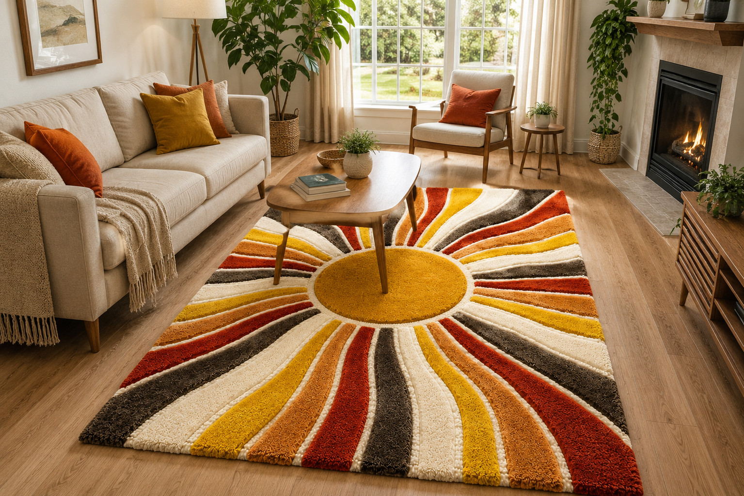 Modern Sunburst Area Rug Abstract Geometric Carpet