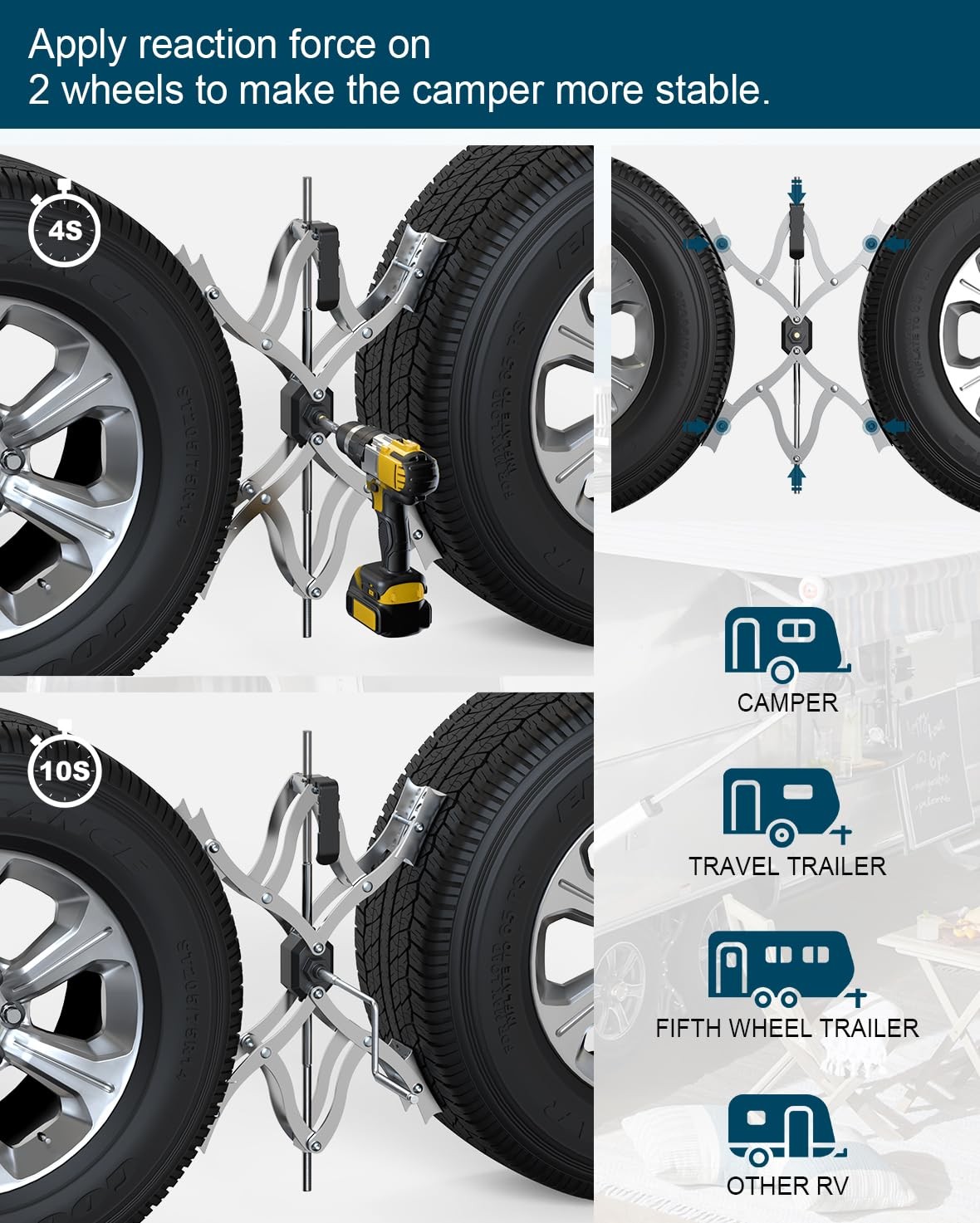 X Chocks XL [Extended Allow Drill Adjust], A Pair 4” to 17” Wheel Stabilize…