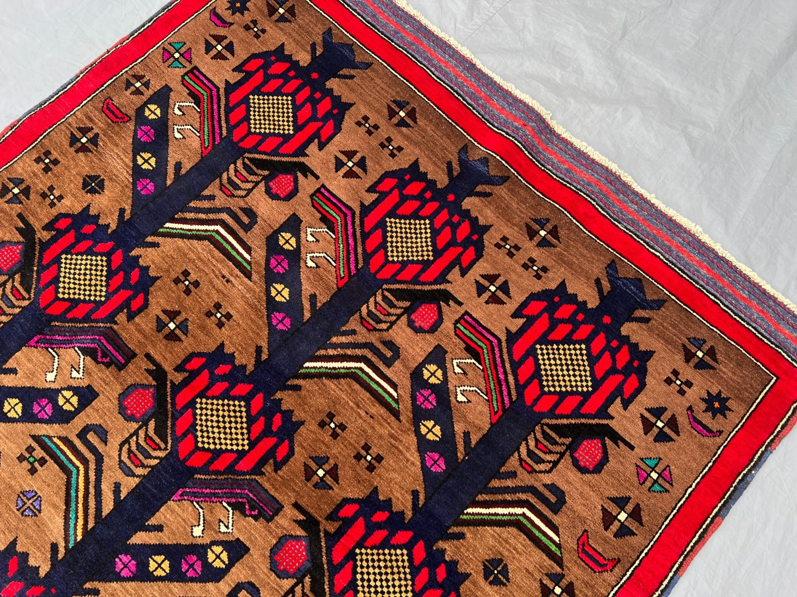 4’4 x 6’9 Ft Afghan Baluchi Floral Design Rug – Figurative Design Vintage Carpet