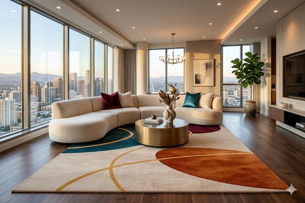 Hand Tufted Wool Area Rug, Abstract Geometric Handmade Design Area Carpet