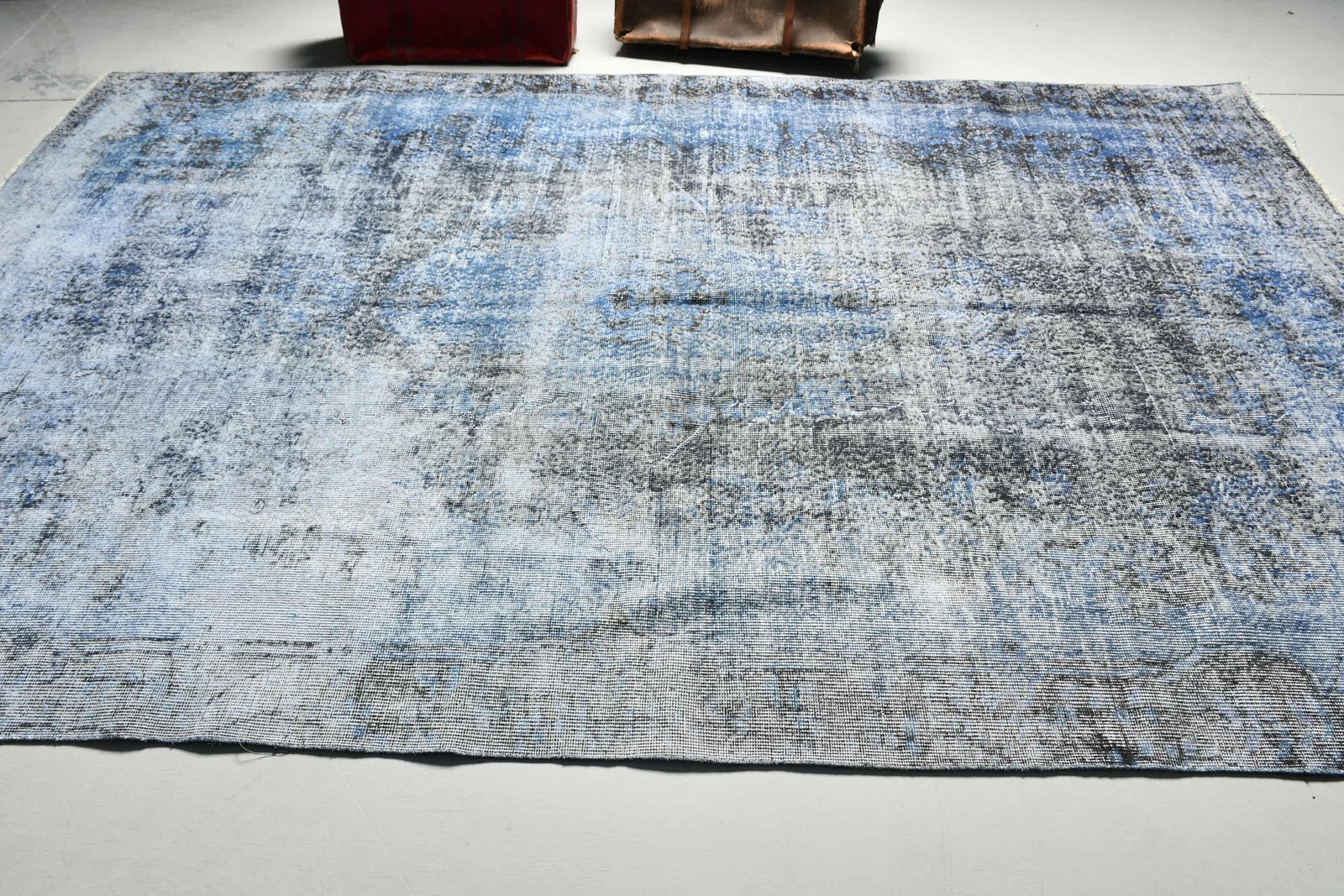 Vintage Turkish Rug, 6,7×10,4 ft Large Rug, Blue Gray Oriental Wool Rug