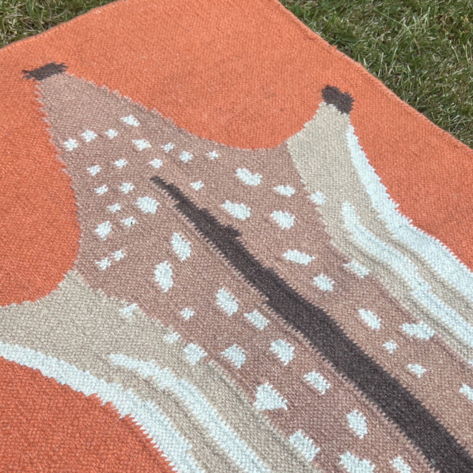 COLD PICNIC Wool Flat Weave FAWN Rug, Rectangle 25x 35 in, Orange