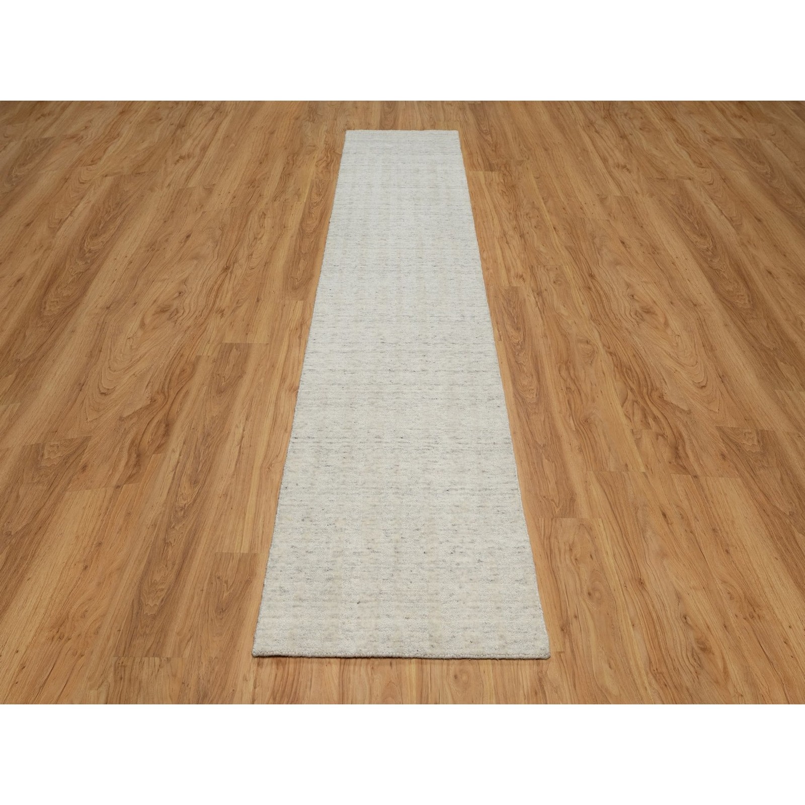 2’6″x12′ Ivory Vertical Stripe Design Hand Loomed Natural Wool Runner Rug R91669